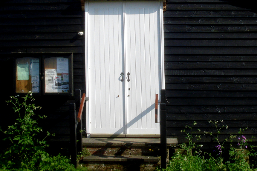 Village hall doors and notice board