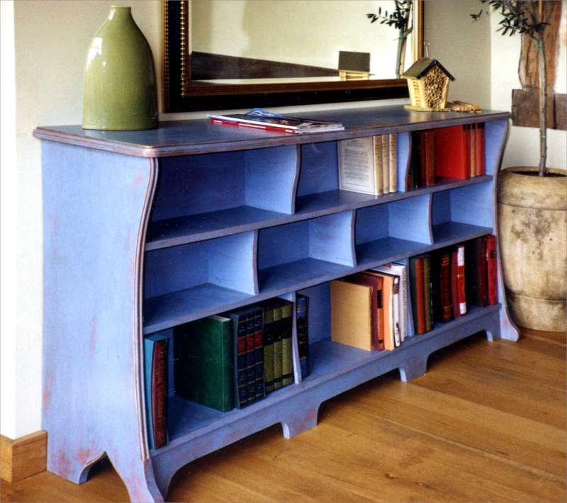 Bookcase finished in blue wash